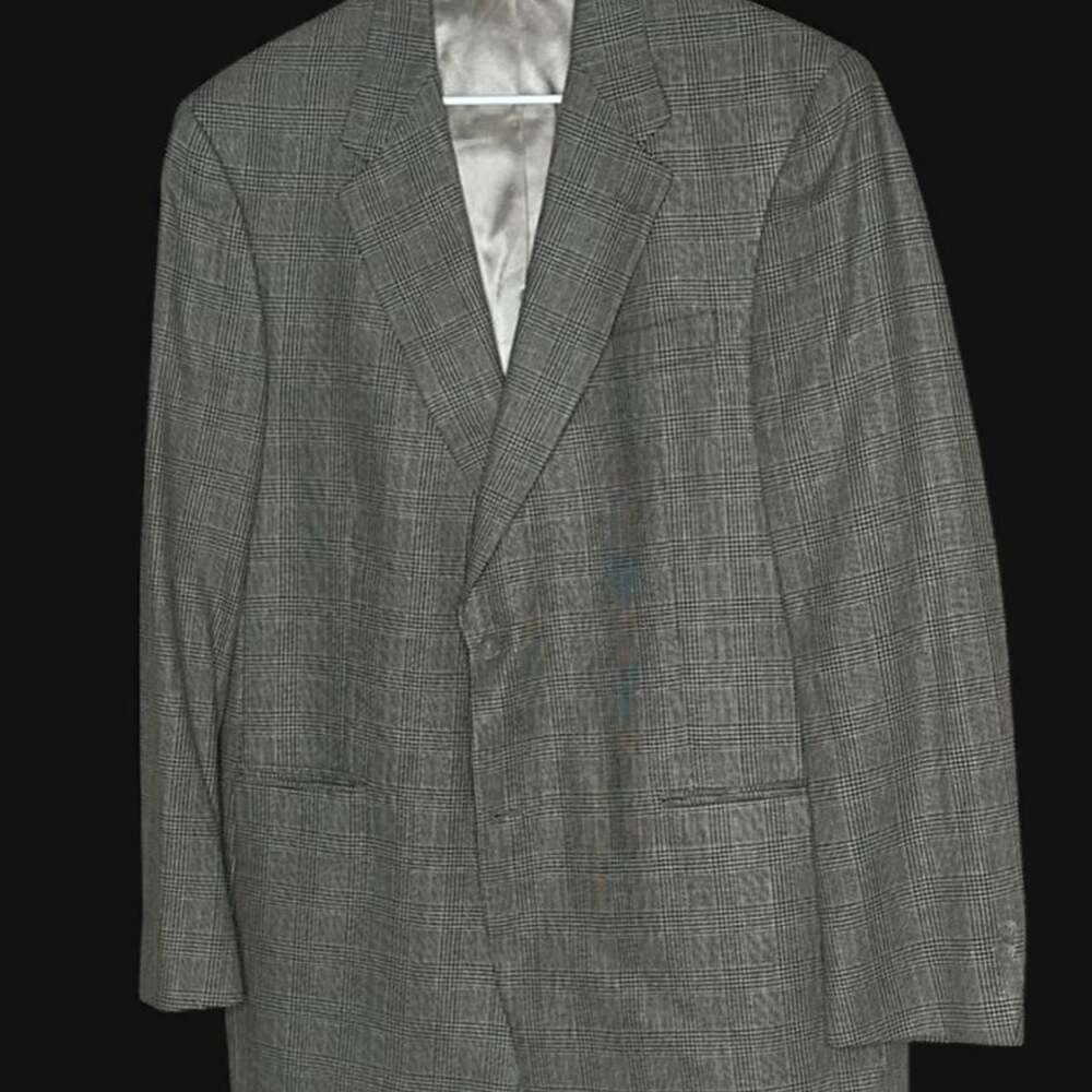 Vintage Grey and Black Plaid Blazer Jacket Men's 44L